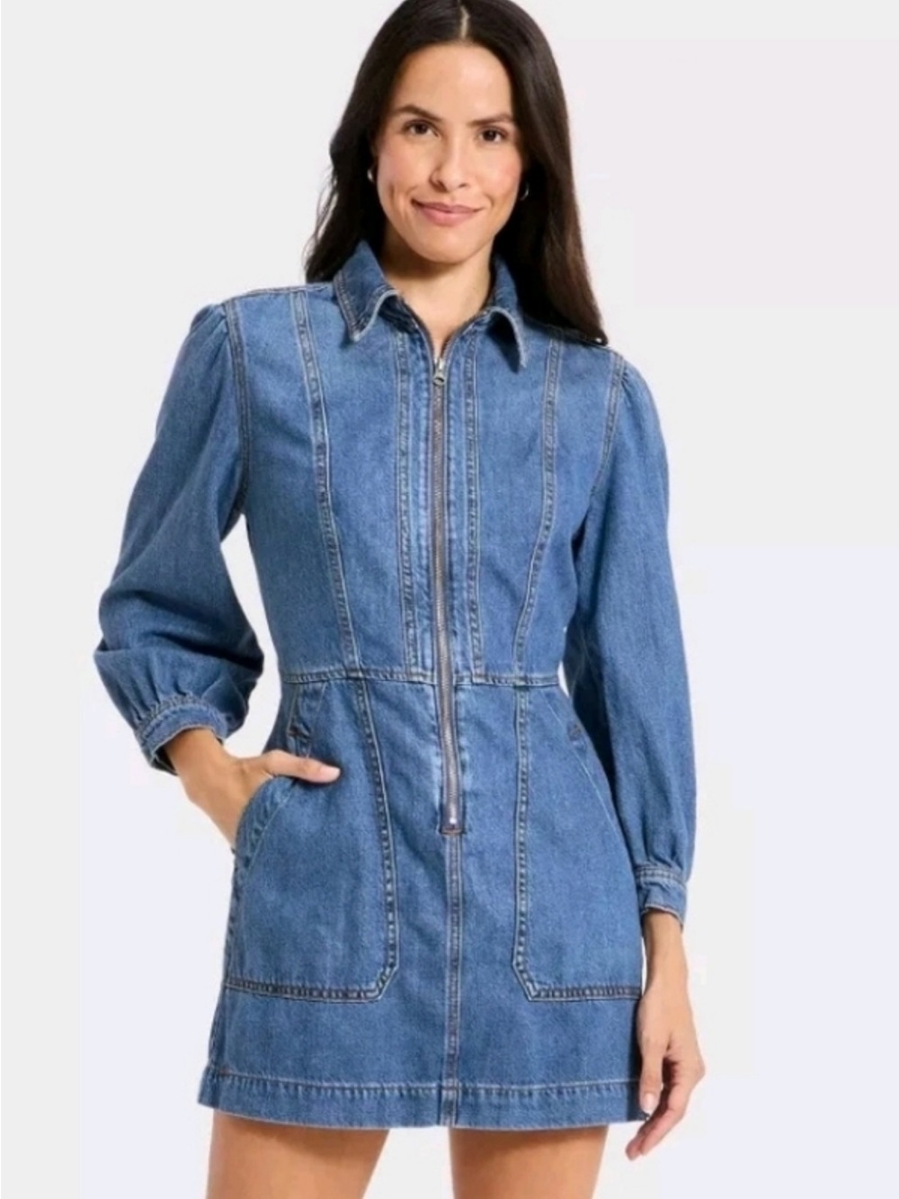 Universal Thread NWOT XS (S) MED WASH Denim Zip-Front Jacket MINI Dress